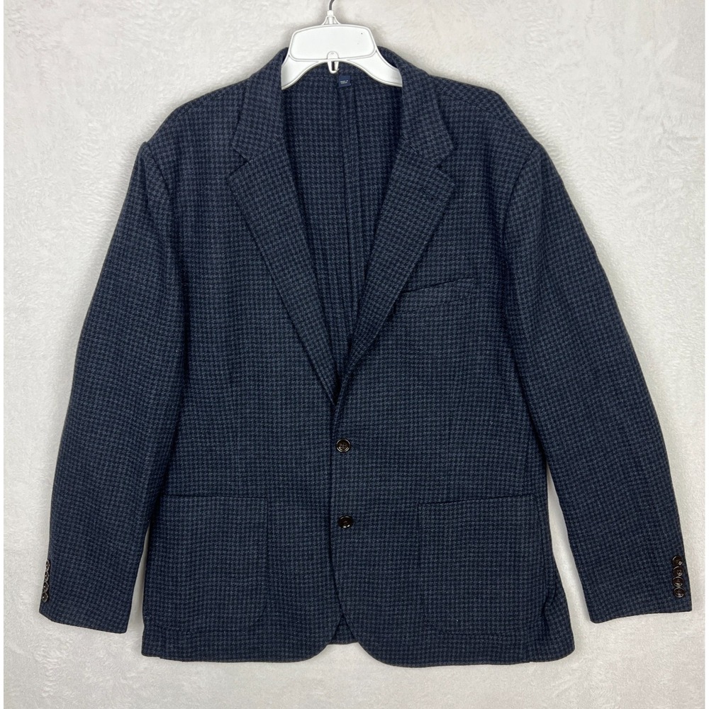 J Crew Thompson Blazer Mens 46 Suit Jacket Blue Houndstooth Unstructured Wool‎